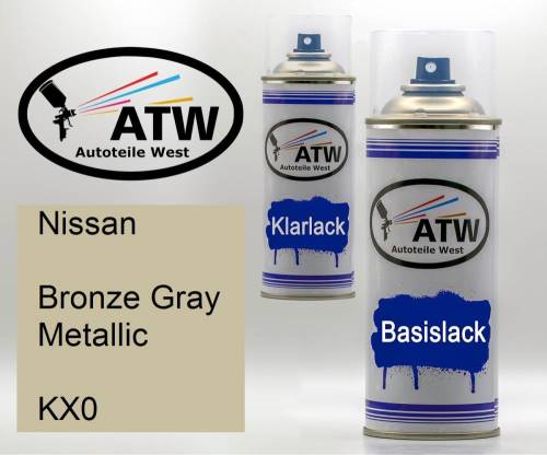 Nissan, Bronze Gray Metallic, KX0: 400ml Sprühdose + 400ml Klarlack - Set, von ATW Autoteile West.